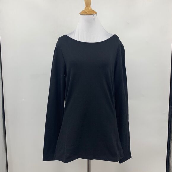 LTS Basics Shirt Womens S Small Black Cotton Stretch Scoop Back Long Sleeve Tee - Picture 2 of 12